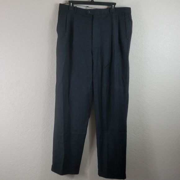 Gerald Austin Black Cuffed Pleated Wool Slacks - Picture 2 of 14